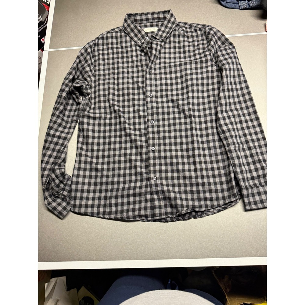 Cotton On Mens Long Sleeve Button Down Shirt Black Grey Gingham Check Large‎